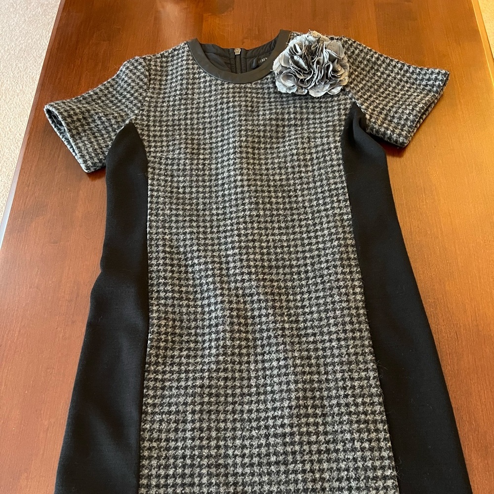 J. Crew Houndstooth Sheath Dress with Leather Trim